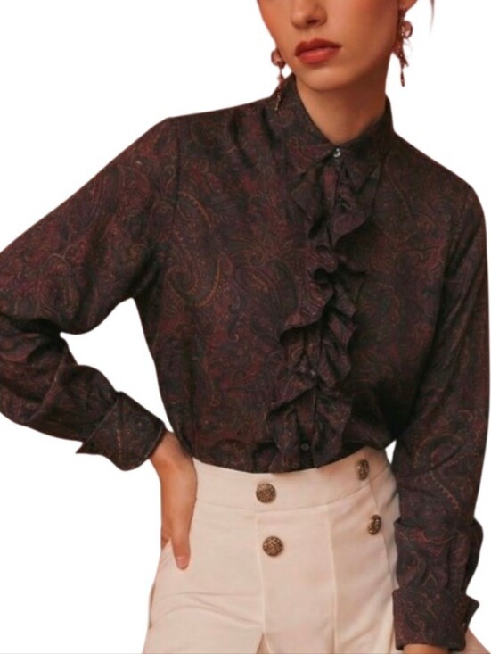 Ralph Lauren Tops - Ralph Lauren Women's 100 % Silk formal blouse paisley print  ruffle front Size L